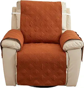 Qubjus Recliner Chair Cover Revesible Couch Cover Washable Sofa Slipcover with Pockets and Elastic Straps Furniture Protector for Dogs Pets Kids(Brown-Orange, Recliner)