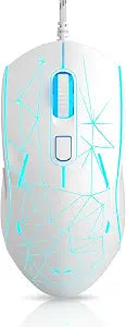 MageGee G6 Wired Gaming Mouse, Ergonomic USB Optical Mouse with 7 Colors Breathing LED Backlit, 6 Adjustable Speed Levels from 600 to 3200 for Laptop PC Computer Games & Work, White