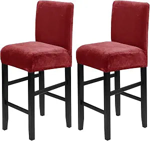 Velvet Bar Stool Covers with Back Soft Bar Chair Cover Red, 2 pcs