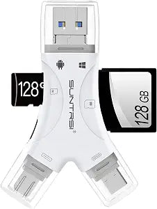 SD Card Reader for iPhone/ipad/Android/Mac/Computer/Camera,4 in1 Micro SD Card Reader Trail Camera Viewer, Portable Memory Card Reader SD Card Adapter for SD and TF Cards(White)