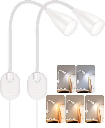 LiFMIRA Wall-Mounted LED Bedside Reading Light USB Charging Port 2Pcs White