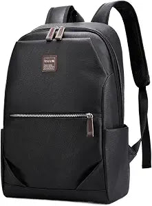 Business Men and Women PU Leather Backpack 15.6inch Laptop Waterproof Backpack Travel Commuter Lightweight schoolbag (Black backpack6,Large)