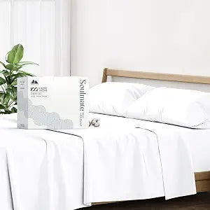 Mayfair Linen Twin Sheet Sets Cotton - Luxury 500 Series Soulmate Collection 100% Egyptian Cotton Twin Sheets (3 PC, White), Extra Soft, Cooling, Sateen Weave, 16" Deep Pocket Hotel Bed Sheet Set