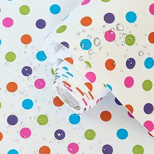 17.7" x 196" Colorful Dot Contact Paper Self Adhesive Shelf Liner Sticker Peel and Stick Polka Dot Wallpaper Self Adhesive Vinyl Contact Paper for Wall Bed Room Furniture Kitchen Cabinet Countertop