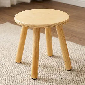 Goaste 10 Inch Small Wooden Step Stool, Solid Round Sitting Stools, Multi-Purpose Short Chair Perfect Matched Sensory Table, 4-Legged Foot Rest Stool for Playroom, Kitchen, Bedroom