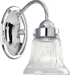 Progress Lighting Fluted Glass 1-Light Bath Vanity Light, Polished Chrome