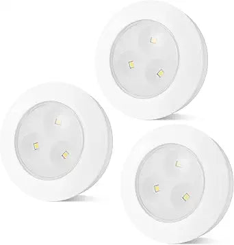 BIGMONAT LED Puck Light, Stick on Lights, Closet Lights Battery Operated, Tap Lights, 60 Lumens Touch Light, Under Cabinet Lighting, Ideal for Kitchen Cabinets, Closets, Garage and More, 3-Pack, White