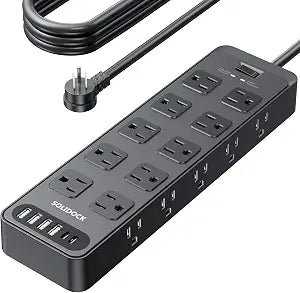 20AC Power Strip with USB Ports, Heavy Duty Surge Protector Power Strip 15 Amp, 6Ft Extension Cord with Multiple Outlets (Black, 6.5FT)
