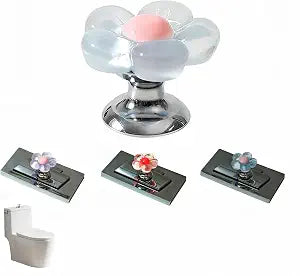 BUBBLE-FLY Flower Toilet Button Press for Long Nails, Universal Flush Sticker, No-Touch Sanitary Adhesive for Bathroom-Cute Cabinet Pull Handle for Girls 4 Pack