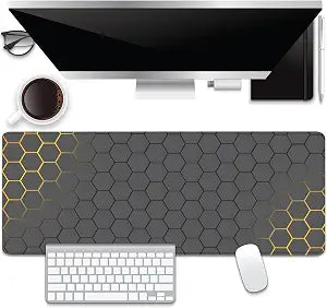 Black Gold Honeycomb Desk Pad Mouse Pad,Extend XL Mouse Mat with Stitched Edges,Non-Slip Rubber Base Large Mousepad for Office PC Keyboard Laptop and Home Work Desk Mat(31.5X11.8 in)
