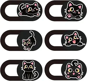 6Pcs 6 Styles Laptop Camera Cover Slide Black Cat Privacy Guard Accessories, Phone Front Camera Blocker 0.04 Inch Ultra Thin for Laptop Desktop Computer Tablet Notebook Mini PC Office Use