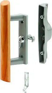 Prime-Line C 1018 3-15/16 In. Hole Center, Gray Diecast, Sliding Patio Door Handle with Wood Handle (Single Pack)