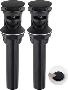 Hygie Rinse Bathroom Sink Stopper with Overflow, for Standard 1 3/4" Drain Opening, 2PCS Bathroom Sink Drain Rapid Draining Plastic Pop-up Sink Drain with Hair Catcher Anti-Clog Strainer, Matteblack