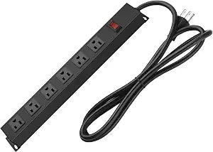 HHSOET 6 Outlet Heavy Duty Power Strip, 14AWG Extension Cord Black, 3FT, 1