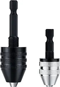 Valkynos 2Pcs Drill Chuck Adapter Keyless, 1/4 Inch Hex Shank Drill Bit Adapter Converter for Impact Driver, Quick Change Impact Drill Chuck Adapter in 0.6-8mm, 0.3-3.6mm for Tool Attachment