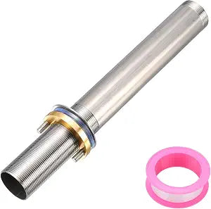 uxcell Faucet Mount Extension Shank, 10"x1.26" Stainless Steel Threaded Pipe Faucet Extension Nipple Locknut Kit Lengthen Fixed High Foot with Nut and Gasket for Basin Kitchen Bathroom