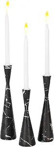 Marble Resin Candle Holders - Set of 3 Decorative Taper Candlesticks for Luxurious Home Decor, Elegant Dining Table Centerpieces, Stylish Interior Accents, and Exclusive Event Illumination, Black