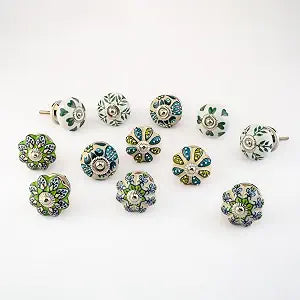 Perilla Home Set of 12 Ceramic Decorative Tomato Melon Knobs for Home Kitchen Cupboard Glass Door Knobs Dresser Wardrobe and Drawer Pulls (Green)