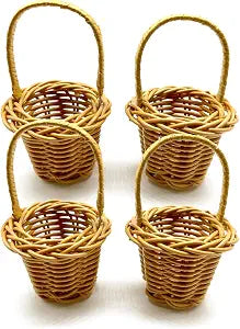 Art&Beauty 4pcs Tiny Miniature Rattan Baskets with Handles Small Woven Tote Flower Fake Baskets for Outdoor Decoration Only