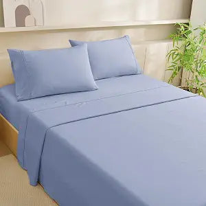 4 Piece Cooling & Breathable Full Size Sheets Set, Rayon Derived from Bamboo, 16" Deep Pocket, Hotel Luxury Soft Silky Full Bedding Set for Hot Sleepers- Mineral Blue