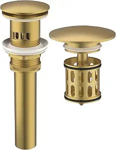 Bathroom Sink Pop Up Drain (Brushed Gold, with Overflow)