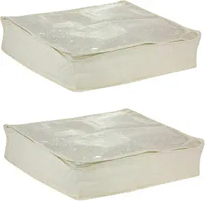 Household Essentials Canvas Sweater Storage Bags 2 Pack, Breathable Under Bed & Closet Organizer with Clear Window & Zipper, Soft-Sided Storage for Sweaters, Blankets & Linens