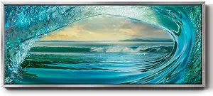 Renditions Gallery Floater Frame Nature Paintings Big Wave' Ocean's Eye Abstract Wall Art Prints for Dining Living Room Decor - 12"x30" Silver Frame LT619