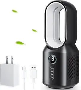 let'me Desk Fan, Small Bladeless Table Fan, Small Fan with 3 Speeds and Night Light, Quiet Desk Fan for Personal, Bedroom, Office, Nightstand