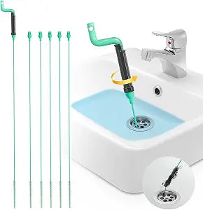 Extra Thin Drain Snake, Steel Sink Snake Hair Clog Remover, 6 Refills