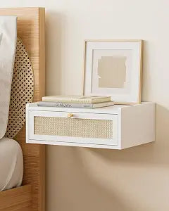 Floating Nightstand,Wall Mounted Night Stand with Drawer,Small Floating Shelves,Floating Wood Bedside Table for BedroomLiving RoomBathroom(No Assembly)