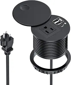 3.15'' Desktop Power Grommet with Lid,65W USB C,Tamper-Resistant AC Outlet