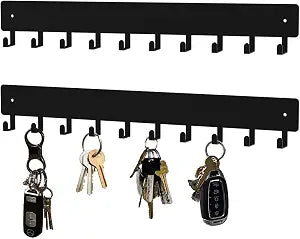 Key Holder Wall Mount,14in with 10 Hooks,Black Metal Key Hanger for Car Key Ring,Suitable for Entrances/Door/Living Rooms/Kitchen/Offices2 Sets