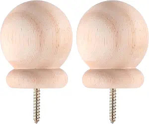 2 Pack Bed Post Finials 3" Round Wood Ball Curtain Rod Finial with Screw