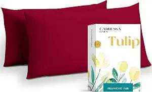 Carressa Linen King Pillow Cases Set of 2 - Luxury 800 Series 100% Egyptian Cotton Red King Pillow Cases Set of 2, Soft, Cooling, Breathable & Durable Sateen Weave Hotel Quality Pillowcases