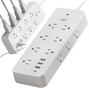 Surge Protector Power Strip 10 FT Flat Plug, 1875W/15A, 14 Multiple AC Outlets with 3 USB-A 1 USB C, One Touch Switch Button,Perfect for Home, Office, or Travel Use. White