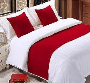 Bed Runner with 2 Piece Cushion Covers, 800 TC, Luxury Decorative Bed Scarf, 100% Cotton, Hotel Quality,Red, King