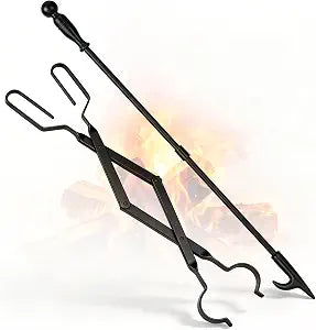 FEED GARDEN 32" Fire Poker & 26" Tongs Set, Heavy Duty Solid Iron