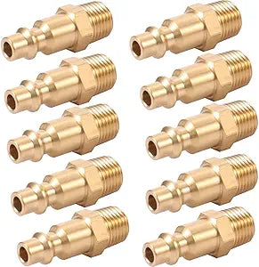 Brass 1/4-Inch NPT Male Industrial Air Hose Quick Connect Adapter,Air Coupler and Plug Kit,Air Compressor Fittings 10pcs (Male NPT)