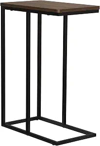 Household Essentials Jamestown C-Shaped for Accessiblity Side End Table Mid Century Walnut Wood Grain and Black Metal
