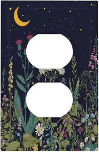 Boho Wild Flowers Herbs Floral 1 Gang Outlet Plate Covers Decorative Single Duplex Wall Plate Botanical Plant Electrical Receptacle Light Switch Cover Art Switchplate for Home Living Room Decor