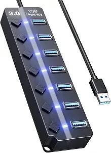 Eanetf 7-Port USB 3.0 Hub On/Off Switches 4ft for MacBook PC