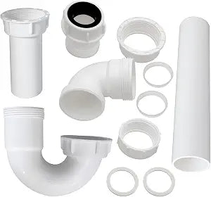 P Trap for Bathroom Sink Drain Pipe Kit 1-1/2" or 1-1/4" Sink Trap Corrosion-Resistant Plumbing System for Kitchen & Bathroom, Includes Straight Pipes/Reversible J-Bend/Adapter and Washer
