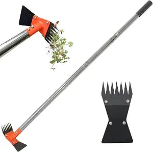 2-in-1 Garden Hoe and Weed Puller Rake 61 Inch Spring Steel Head Adjustable Long Handle Weeding Tool Heavy Duty Sand Texture Finish, Weed Remover for Garden, Yard, Lawn, Driveway