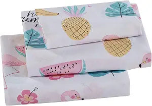 Linen Plus Sheet Set Kids/Teens Flamingo Pineapple Banana Watermelon Hibiscus Tropical Leaf Pink Yellow White New # Hello Summer (Queen)