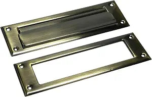 QCAA Solid Brass Mail Slot, with Solid Brass Interior Frame, 10" x 3", Antique Brass, 1 Pack, Made in Taiwan