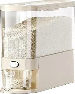Rice Dispenser 11 Lbs, Airtight Rice Storage Container with Measuring Cup for Kitchen Pantry Organization, One-Touch Smart Dry Food Dispenser for Household Grain
