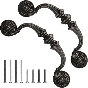 5.5 5 1/2 C-C Inch Drawer Pulls, 2 Pack 140mm Hole Centers Vintage Style Large Drop Bail Handles for Dresser, Cabinet, Furniture Knob Hardware, Dark Antique Bronze English Black Pull Swing Handles