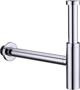 All Brass Round Bottle P Trap, 1 1/4 Bathroom Basin Sink Waste Trap Drain Tube Kit Extra Long Slip Joint Extension Tube Tailpiece for Sink Drain, Adjustable Height, Polished Chrome