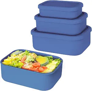 Silicone Food Storage Containers, Set of 3 Hard-Shell Bento Lunch Boxes