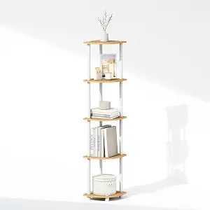 Furinno Turn-N-Tube Storage Shelves, 5-Tier Book Shelf, Corner Shelf with Open Shelves, Toollesss Assembly, for Organization and Storage, Living Room, Home Office, Hallway, Bedroom, Light Beech